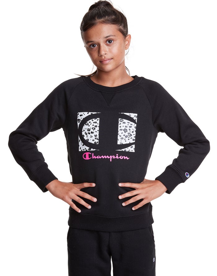 Sudadera Con Capucha Champion Niña - Fleece Raglan Crew Leopard Knockout Logo ( Negras ) 9123784-PO